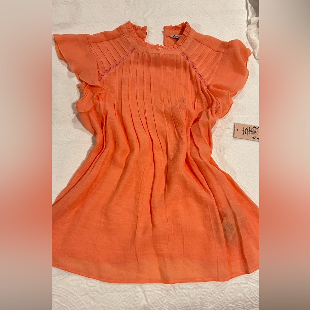 Nanette Lepore Women's Short Sleeve High Ruffle Neck Woven Top with Pintuck NWT